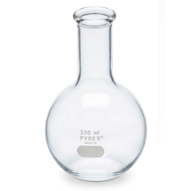 Balao fundo chato gargalo longo Pyrex