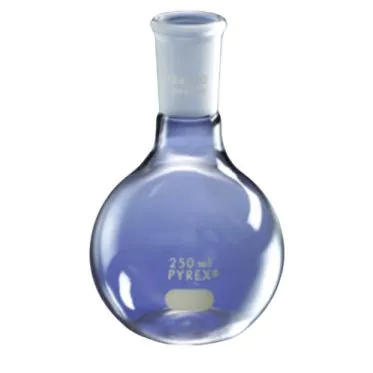 Balão fundo chato gargalo curto junta esmerilhada comprida St24/40 250mL 12und/cx Pyrex