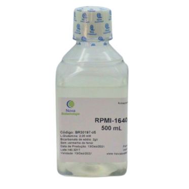 RPMI-1640 com bicarbonato de sódio [2,0 g/L] e L-Glutamina [2,05 mM], sem vermelho de fenol - 500mL Nova Biotecnologia