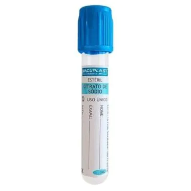 Tubo de coleta de sangue a vácuo c/ reagente citrato de sódio 13x75mm 1,8mL 100und/rack Vacuplast
