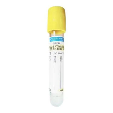 Tubo de coleta de sangue a vácuo c/ gel e ativador de coágulo 16x100mm 9mL 100und/rack Vacuplast