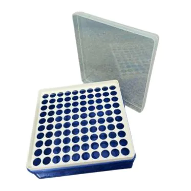 Rack de polipropileno (PP), com 100 furos redondos, com tampa, para criotubos/microtubos de 1,5/2mL Gene