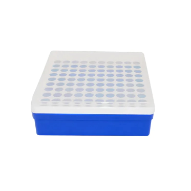 Rack de polipropileno (PP), com 100 furos redondos, com tampa, para criotubos/microtubos de 1,5/2mL Gene