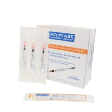 Seringa para insulina (Agulha acoplada) 29G 13x0,33mm 100und/cx Vacuplast
