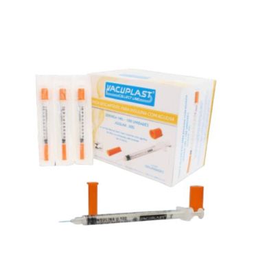 Seringa p/ insulina 1mL c/ agulha 30G 100und/cx Vacuplast
