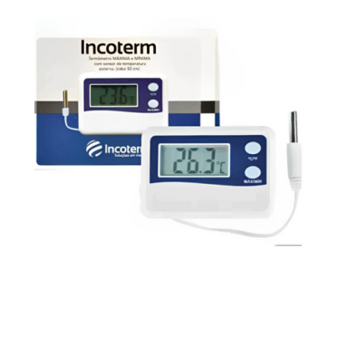 Termômetro Digital com Máxima e Mínima Cabo 50cm para Refrigeração Incoterm