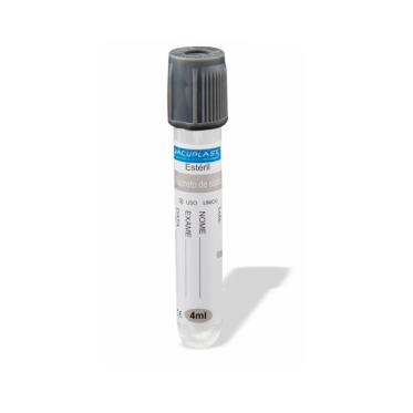 Tubo p/ coleta de sangue a vácuo em vidro c/ reagente fluoreto de sódio 4mL 13x75mm 100und/rack Vacuplast