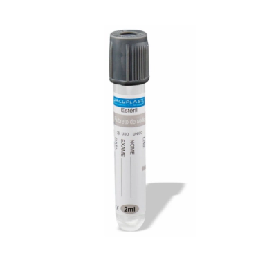 Tubo p/ coleta de sangue a vácuo em vidro c/ reagente fluoreto de sódio 2mL 13x75mm 100und/rack Vacuplast